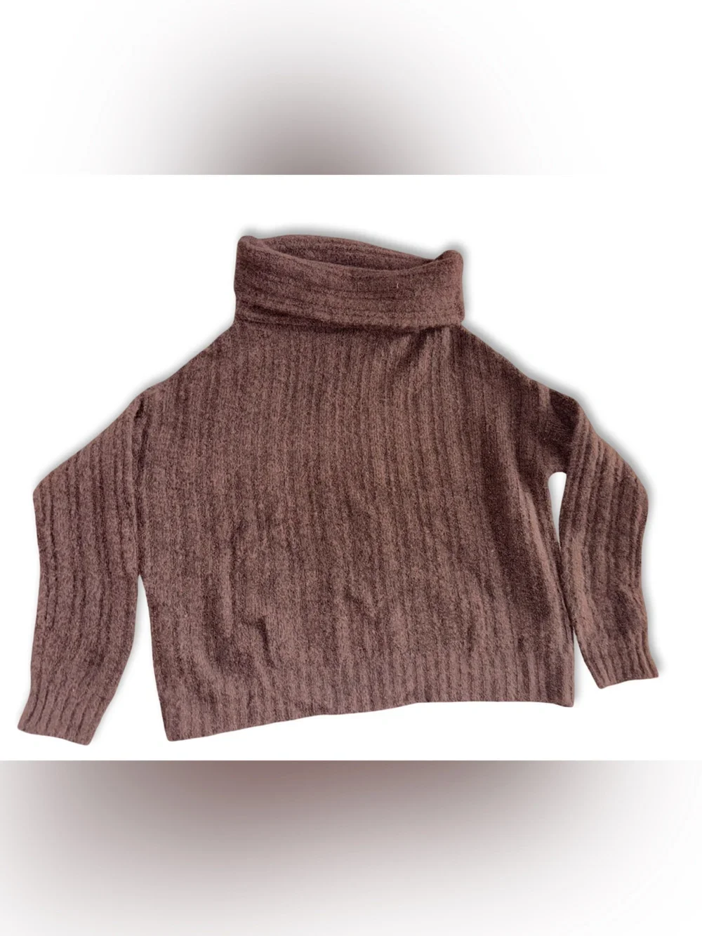 Line & Dot Ribbed Turtleneck Sweater in Chocolate Brown
